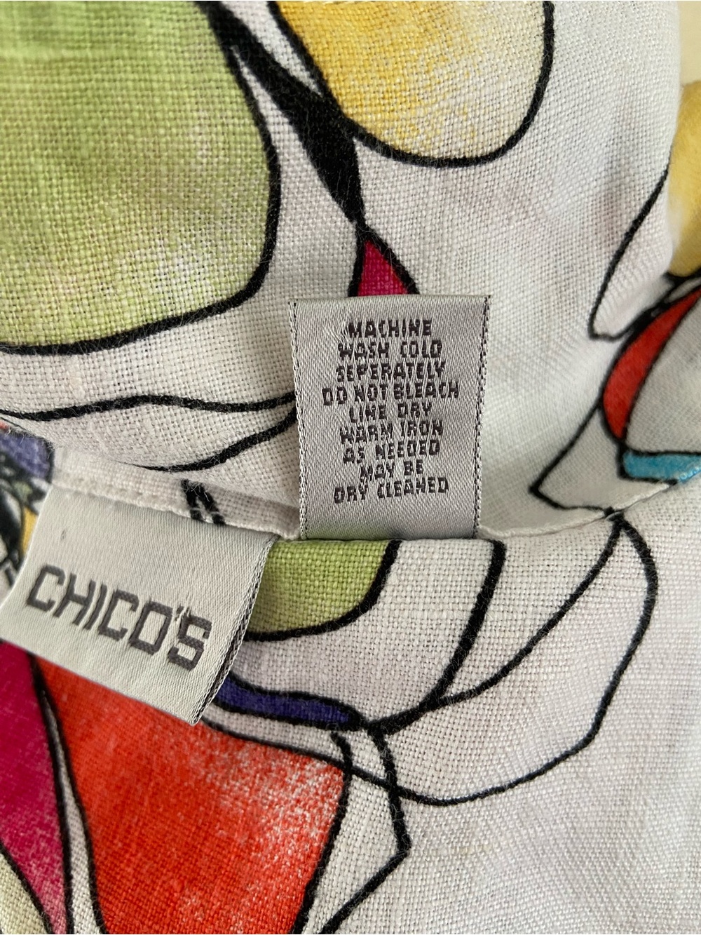 Chico's White Button-Down Blouse with Multicolor Floral Print size:2(L)100%linen - Picture 8 of 11